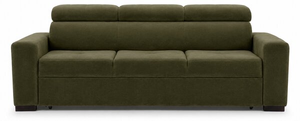 Sofa trzyosobowa Modeno z funkcją spania - oliwkowy welur hydrofobowy Monolith 38 - Wyprzedaż ekspozycji