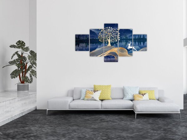 Obraz jelenia w pełni księżyca (125x70 cm)