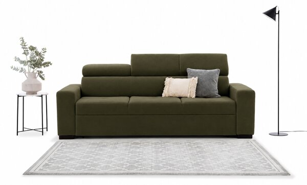 Sofa trzyosobowa Modeno z funkcją spania - oliwkowy welur hydrofobowy Monolith 38 - Wyprzedaż ekspozycji