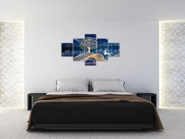 Obraz jelenia w pełni księżyca (125x70 cm)