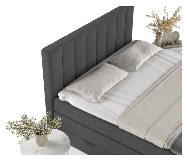 Szare łóżko boxspring ze schowkiem 140x200 cm Ruby – Maison de Rêve
