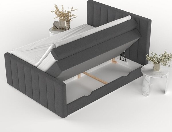 Szare łóżko boxspring ze schowkiem 140x200 cm Ruby – Maison de Rêve