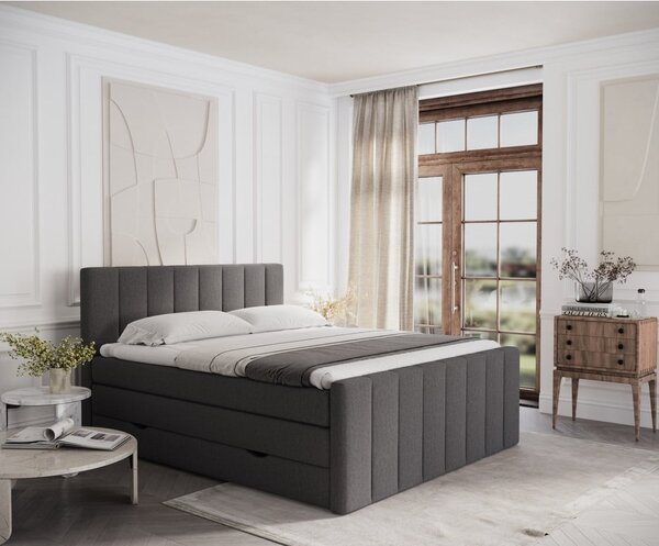 Szare łóżko boxspring ze schowkiem 140x200 cm Ruby – Maison de Rêve