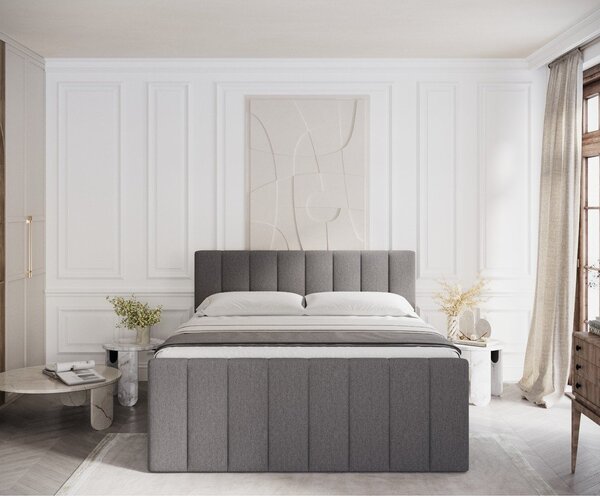 Szare łóżko boxspring ze schowkiem 180x200 cm Ruby – Maison de Rêve