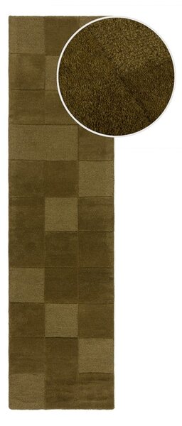 Wełniany chodnik tkany ręcznie w kolorze khaki 60x230 cm Checkerboard – Flair Rugs