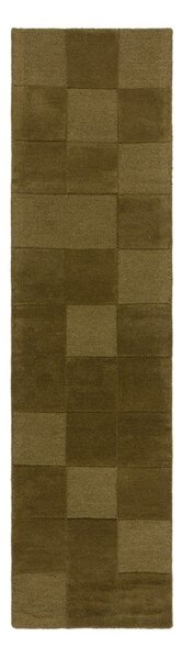Wełniany chodnik tkany ręcznie w kolorze khaki 60x230 cm Checkerboard – Flair Rugs