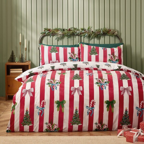 Czerwono-biała pościel dwuosobowa 200x200 cm Christmas Stripe – Catherine Lansfield