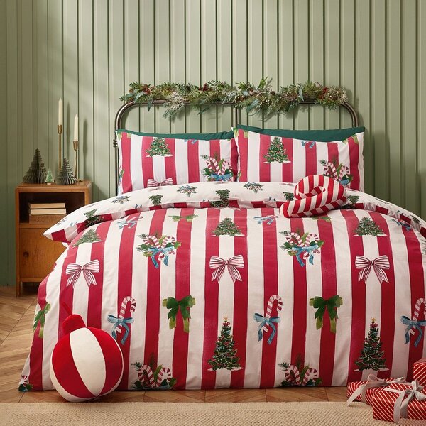 Czerwono-biała pościel dwuosobowa 200x200 cm Christmas Stripe – Catherine Lansfield