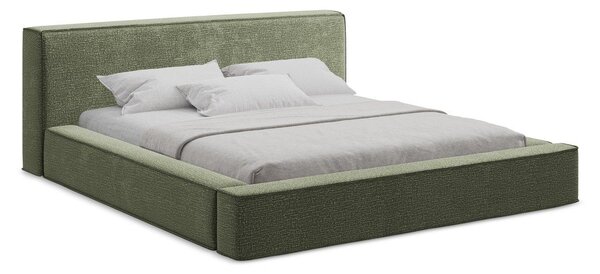 Zielone tapicerowane łóżko dwuosobowe ze schowkiem i stelażem 180x200 cm Noho – Makamii