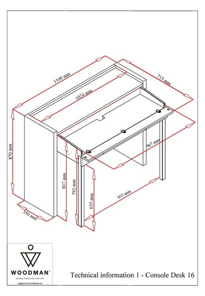 Biurko z białym blatem 36x110 cm Mel – Woodman