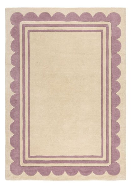 Fioletowo-naturalny wełniany dywan tkany ręcznie 160x230 cm Lois Scallop – Flair Rugs
