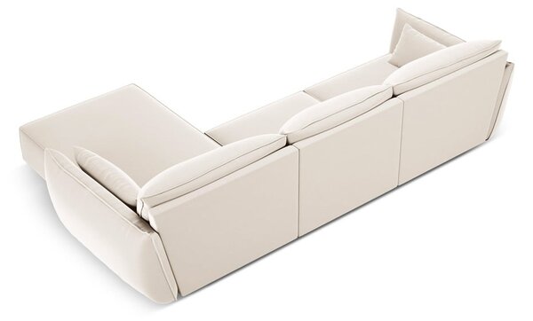 Beżowy aksamitny narożnik (prawostronny/z szezlongiem) Vanda – Mazzini Sofas