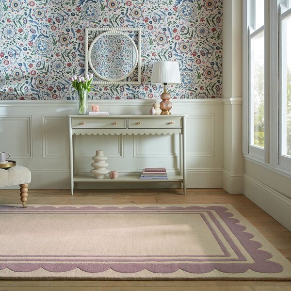 Fioletowo-naturalny wełniany dywan tkany ręcznie 160x230 cm Lois Scallop – Flair Rugs