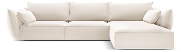 Beżowy aksamitny narożnik (prawostronny/z szezlongiem) Vanda – Mazzini Sofas