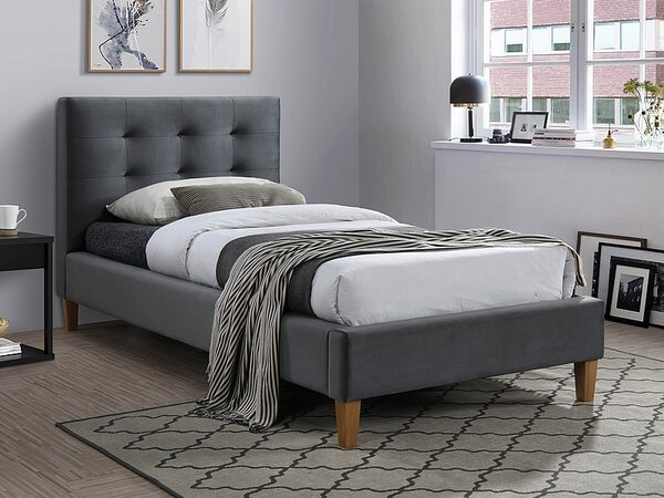 Łóżko tapicerowane szare TEXAS VELVET 90 x 200 cm