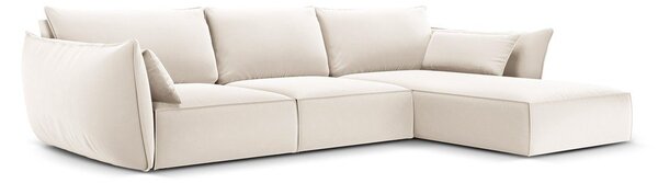 Beżowy aksamitny narożnik (prawostronny/z szezlongiem) Vanda – Mazzini Sofas