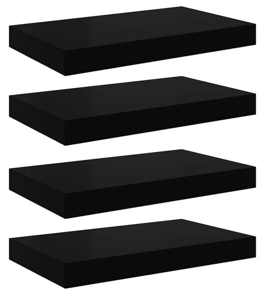Półki ścienne, 4 szt., czarne, wysoki połysk, 40x23x3,8 cm, mdf