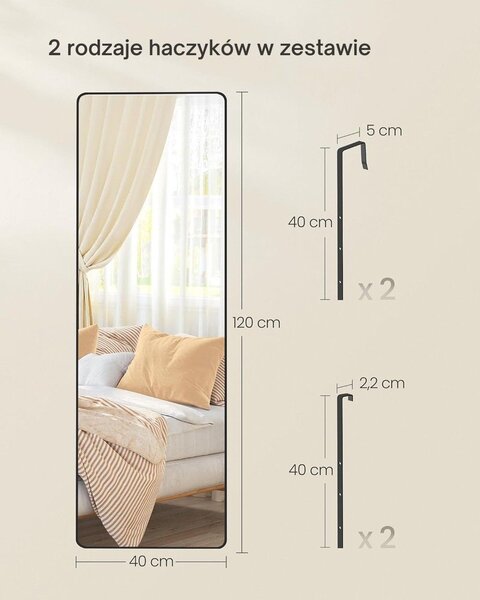 Lustro prostokątne FERRA, 120x40cm, czarne SongmicsHome