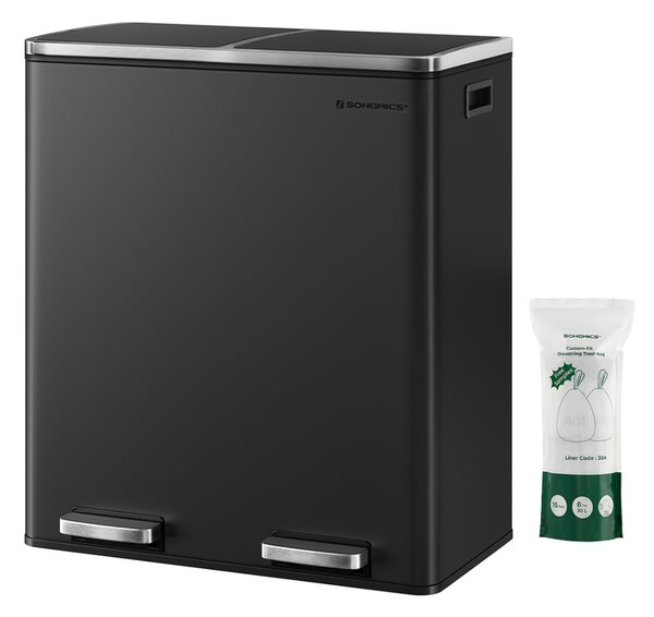 Kosz do segregacji odpadów SORT, 2x30 l + worki na śmieci, czarny/srebrno SongmicsHome
