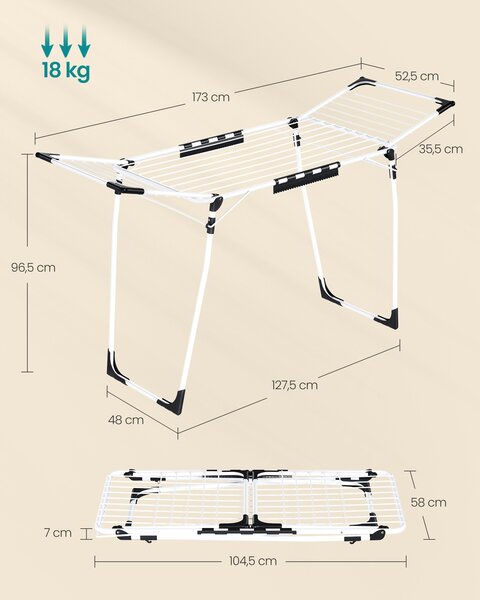Suszarka na pranie BREEZE, 56,5x173x96,5cm, biała SongmicsHome