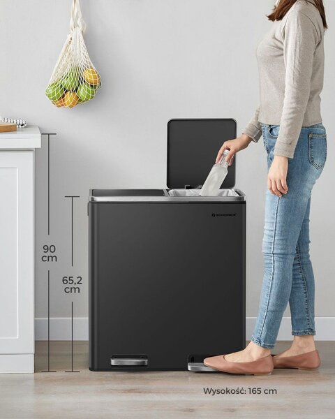 Kosz do segregacji odpadów SORT, 2x30 l + worki na śmieci, czarny/srebrno SongmicsHome