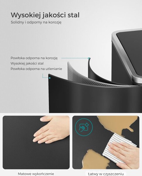 Kosz do segregacji odpadów SORT, 2x30 l + worki na śmieci, czarny/srebrno SongmicsHome