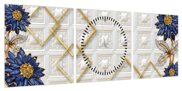 Obraz - Diamentowe kwiaty (z zegarem) (90x30 cm)
