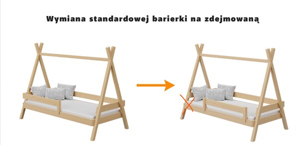 Łóżko dziecięce TIPI PLUS z drewna sosnowego – niskie łóżko tipi do pokoju dziecka | kolory i rozmiary