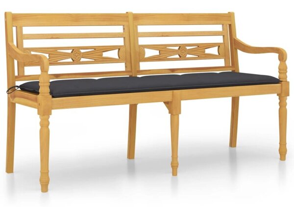 Ławka batavia z antracytowy poduszką,150 cm, lite drewno tekowe