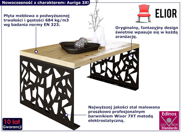 Industrialny stolik kawowy czarny + dąb artisan K9-G88