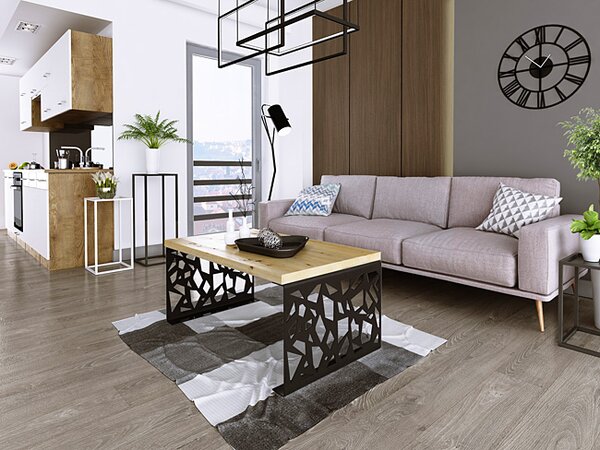 Industrialny stolik kawowy czarny + dąb artisan K9-G88