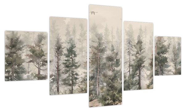Obraz - Pine forest I., aquarel (125x70 cm)