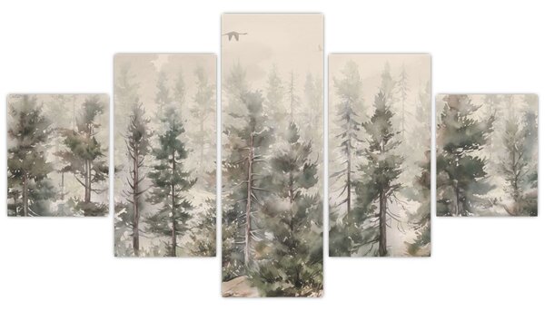 Obraz - Pine forest I., aquarel (125x70 cm)
