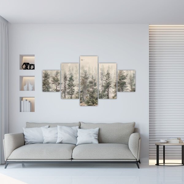 Obraz - Pine forest I., aquarel (125x70 cm)