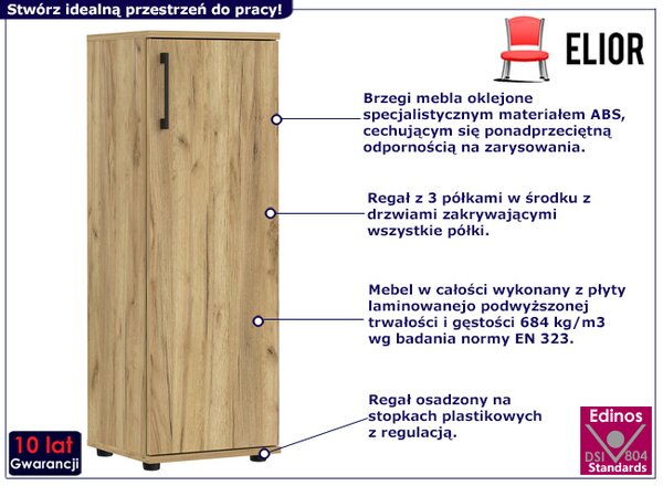 Regał biurowy minimalistyczny z drzwiczkami dąb craft M0-E50