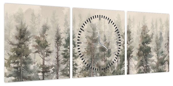 Obraz - Pine forest I., aquarel (z zegarem) (90x30 cm)