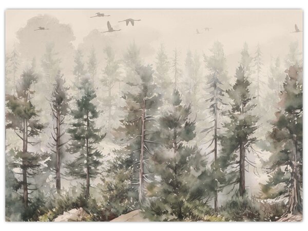 Obraz - Pine forest I., aquarel (70x50 cm)