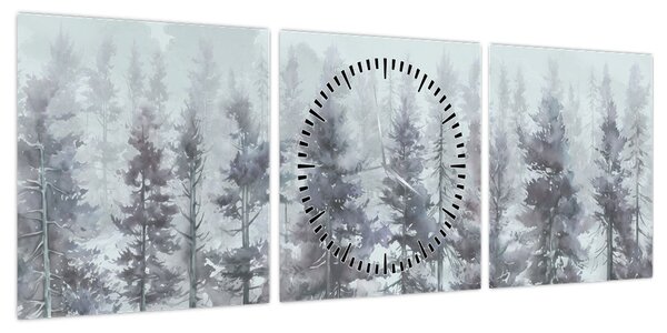 Obraz - Pine forest II, aquarel (z zegarem) (90x30 cm)