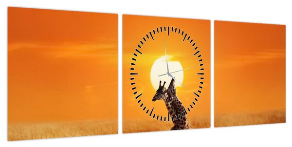 Obraz - Żyrafy w Parku Narodowym Serengeti (z zegarem) (90x30 cm)