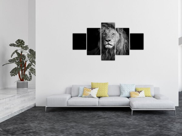 Obraz - Lew, czarno-biały (125x70 cm)