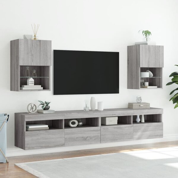 Szafki TV, z LED, 2 szt. szary dąb sonoma, 40,5x30x60 cm