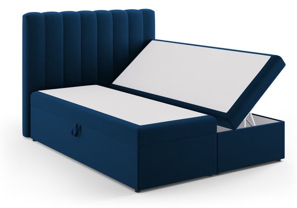 Ciemnoniebieskie łóżko boxspring ze schowkiem 160x200 cm Gina – Milo Casa