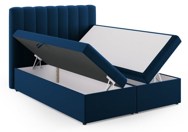 Ciemnoniebieskie łóżko boxspring ze schowkiem 160x200 cm Gina – Milo Casa
