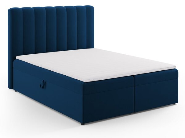 Ciemnoniebieskie łóżko boxspring ze schowkiem 160x200 cm Gina – Milo Casa