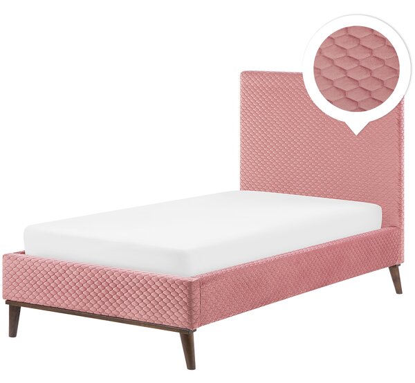 Nowoczesne łóżko pojedyncze tapicerowane welurowe 90 x 200 cm różowe Bayonne Beliani