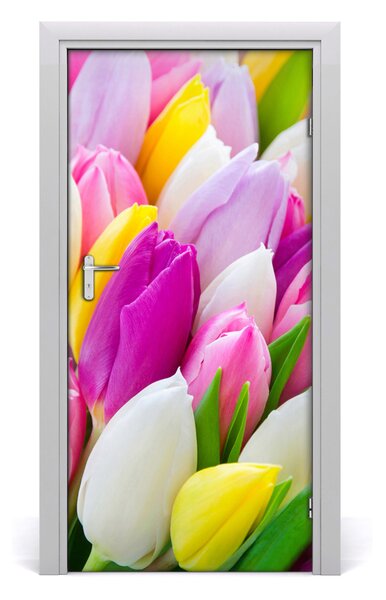 Naklejka samoprzylepna na drzwi Kolorowe tulipany