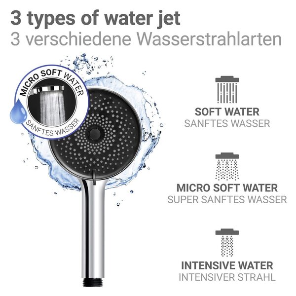 Zestaw prysznicowy ze stali nierdzewnej w kolorze srebra ze słuchawką prysznicową/z drążkiem z suwakiem 70 cm Softwater – Wenko