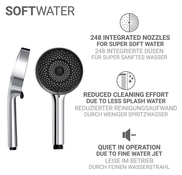 Zestaw prysznicowy ze stali nierdzewnej w kolorze srebra ze słuchawką prysznicową/z drążkiem z suwakiem 70 cm Softwater – Wenko