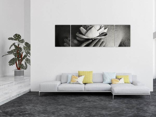 Obraz - Lotos w rękach Buddy (170x50 cm)