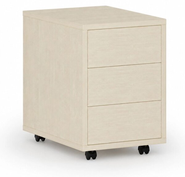 Kontenerek biurowy mobilny PRIMO WOOD, PUSH-lock, 3 szuflady, brzoza